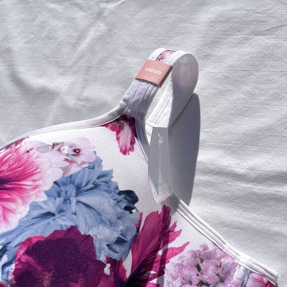 Cacique Smooth Balconette Bra 48DDD White Floral Underwire Pink - Picture 2 of 5